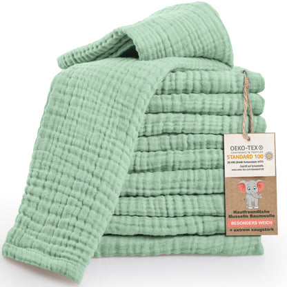 LAYNENBURG 10er-Set Premium Spucktücher Baby aus extra weichem Musselin - 100% Baumwolle - 30x50cm - Oeko Tex 100 - Musselin-tücher als Mulltücher, Mullwindeln oder Stoffwindeln (weiß)
