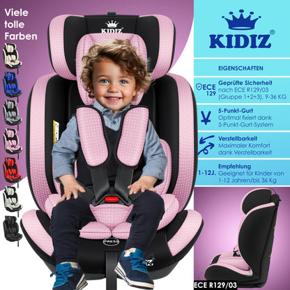 KIDIZ® Autokindersitz Triangle Premium Kindersitz Kinderautositz | Autositz Sitzschale | 9 kg - 36 kg 1-12 Jahre | Gruppe 1/2/3 | universal | zugelassen nach ECE R129/03 | mit Isofix