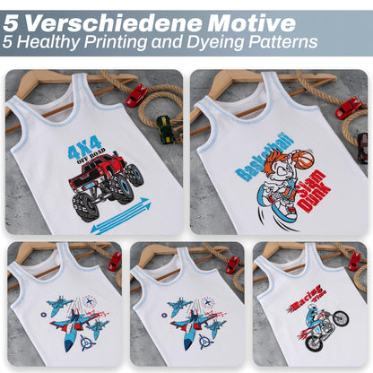 LOREZA ® 5 Pack Jungen Unterhemden 100% gerippte Baumwolle ohne Seitennaht Tank Top
