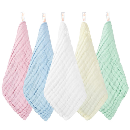 Koo-dib Baby Musselin Waschlappen Tuch Mullwindeln Spucktücher -Handtücher Weiche Neugeborene Gesichtstücher Saugfähig Junge Mädchen Sabberlätzchen 10 Stück 25x25 cm lätzchen