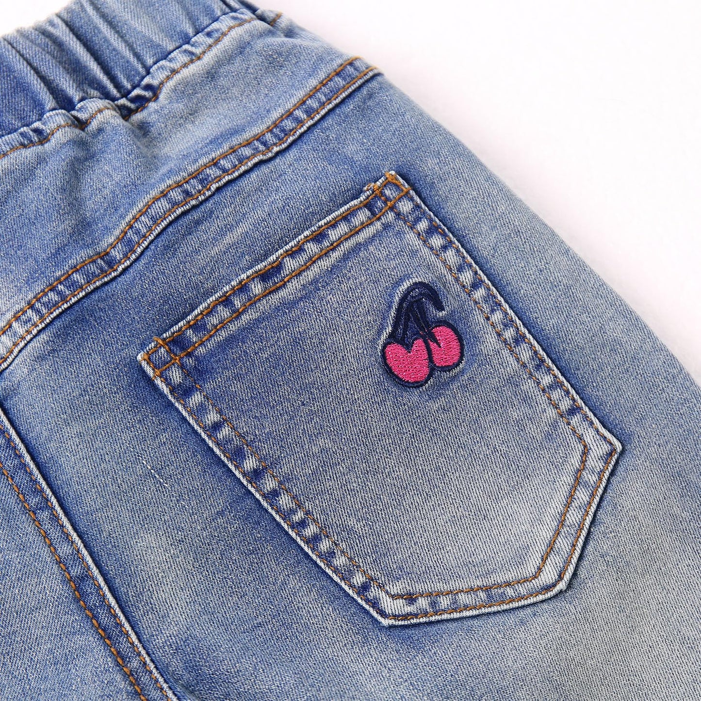 KIDSCOOL SPACE Girls Jeans Split Hem with RAL Edges Elastic Waist in High Elastic Wide Leg Denim Pants
