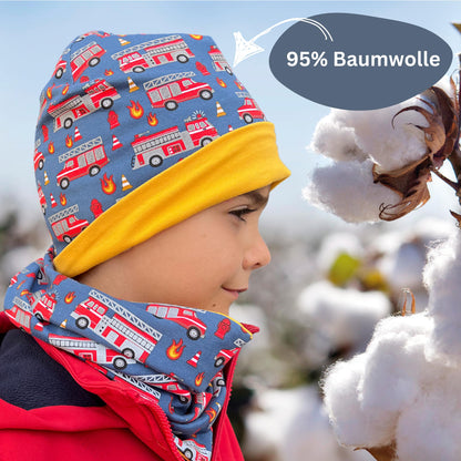 Heckbo 360° Reflector Children's Hat & Loop Scarf Set, Many Designs, 2–8 Years, 95% Cotton, Soft & Easy-Care Stretch Material, for Boys, Girls, Beanie for Spring, Summer, Autumn, Winter