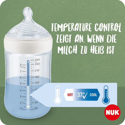 NUK for Nature Perfect Start Set Babyflasche und Schnuller 0−6 Monate 100 % natürliche Rohstoffe 4 x Flaschen (150 ml + 260 ml) 2 x Schnuller aus Silikon BPA-frei 6 Stück