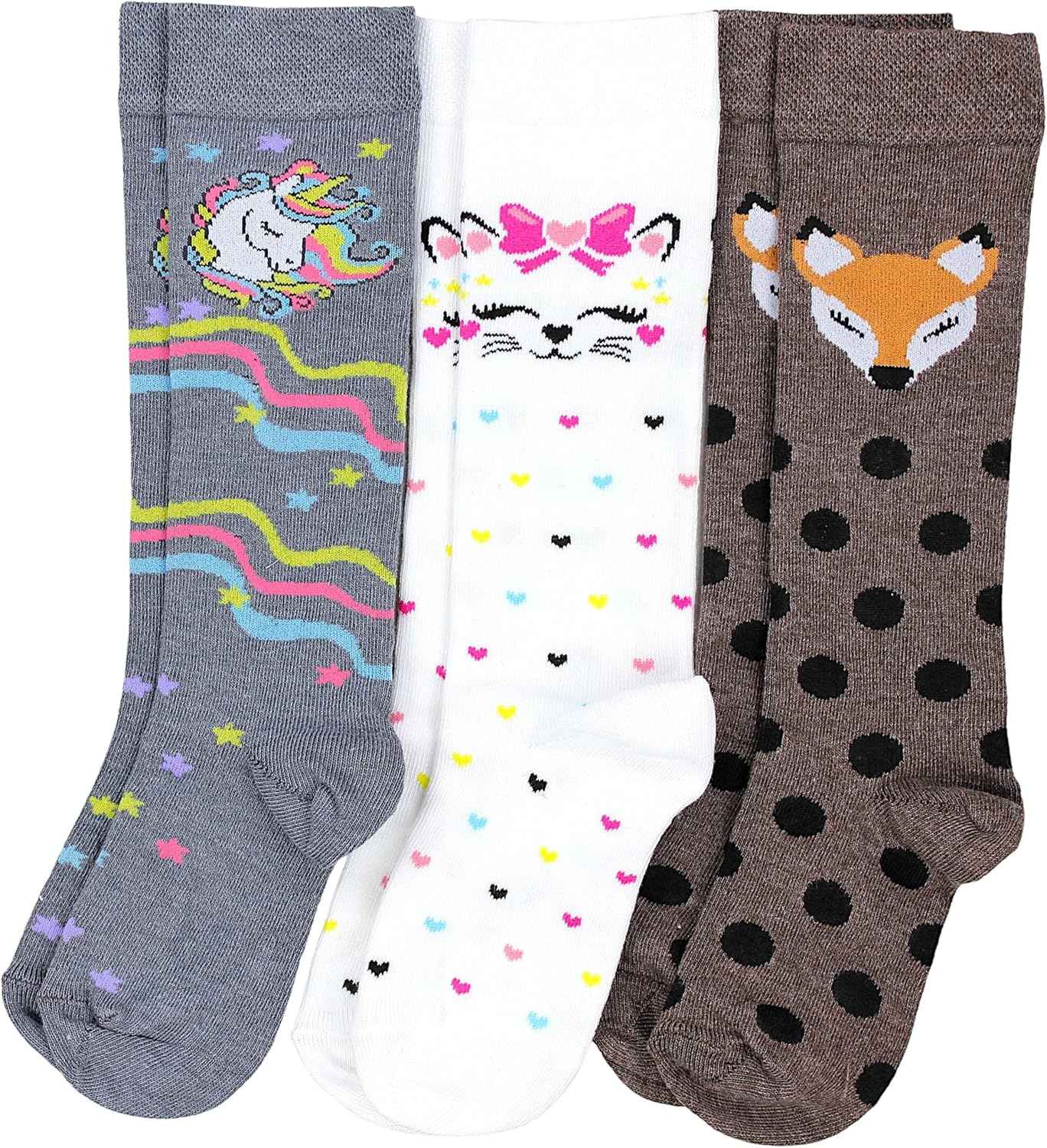 TupTam Girls' Knee-Length Socks, Patterned, Pack of 3