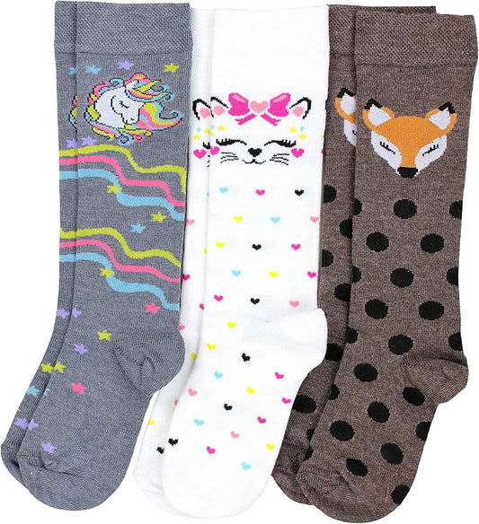 TupTam Girls' Knee-Length Socks, Patterned, Pack of 3