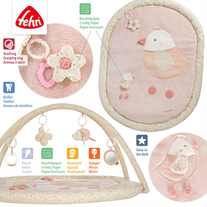 Fehn 3-D-Activity-Decke Spielbogen Peru – Baby Krabbeldecke mit 5 abnehmbaren Spielzeugen zum Greifen – Spieldecke für Babys und Kinder ab 0+ Monaten – Krabbelmatte als Geschenk zur Geburt