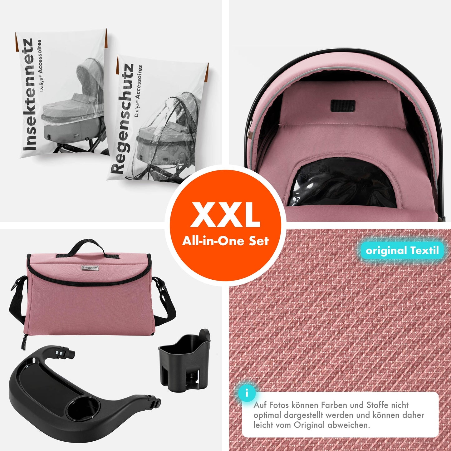 Daliya® FLEXI-PRO M 2in1 Kombikinderwagen & Buggy – XXL-Set, Reise-Kinderwagen mit Einhand-Abnahme, Wetterschutz, Sportsitz, Wickeltasche, Spieltisch, Regenschutz, dicke Matratze (Olivgrün)