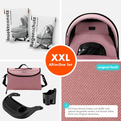 Daliya® FLEXI-PRO M 2in1 Kombikinderwagen & Buggy – XXL-Set, Reise-Kinderwagen mit Einhand-Abnahme, Wetterschutz, Sportsitz, Wickeltasche, Spieltisch, Regenschutz, dicke Matratze (Olivgrün)