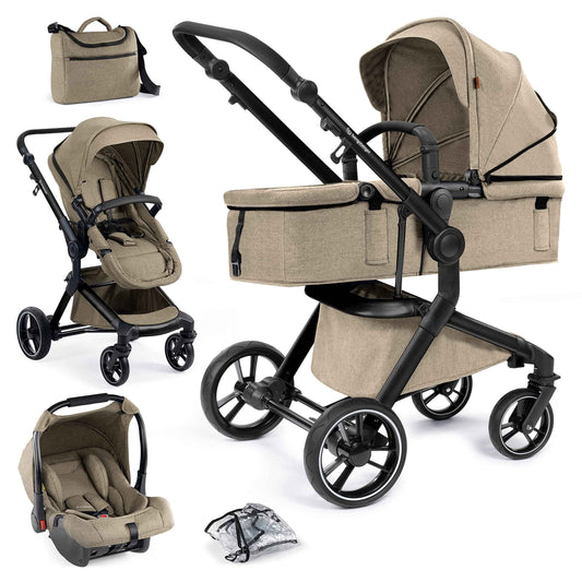 Bergsteiger Lugo 3-in-1 Pushchair Complete Set Including Accessories - Baby Seat, Buggy Attachment, Sun Protection & Weather Footmuff | Isofix Station Available