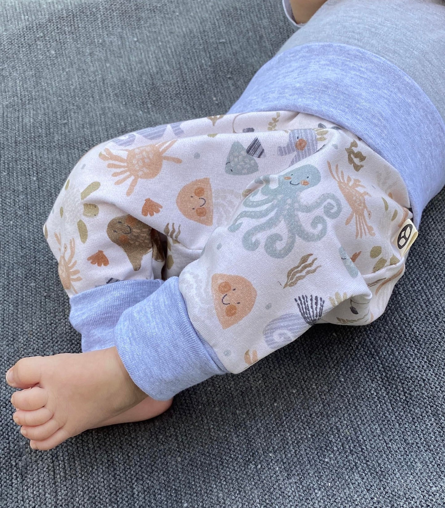 Handmade Baby Baggy Trousers, Handmade Cotton Jersey Grows with Your Gown, Sizes 50-74, 68-86, 92-104, Fairly Produced in Germany (Sea Creatures, 50-74)