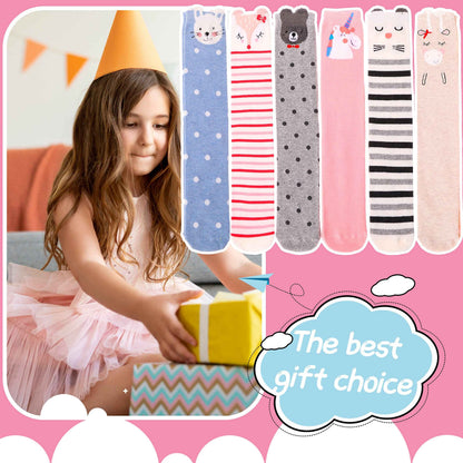 ANTSANG Girls' Knee Socks 6 Pairs for Children Gifts Long Funny Children's Socks Animal Cotton Socks 3-12 Years