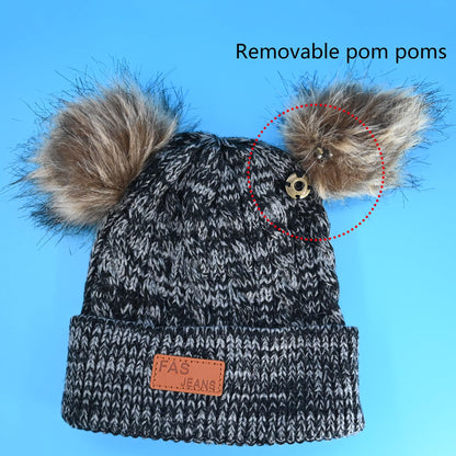 LINSOCLE 3-in-1 Children's Winter Hat Scarf Gloves Set, Knitted Hat Baby Hat Children's Hat Set, Boys Warm Winter Hat Beanie Hat Gloves Round Scarf Set for Children 2-6 Years 