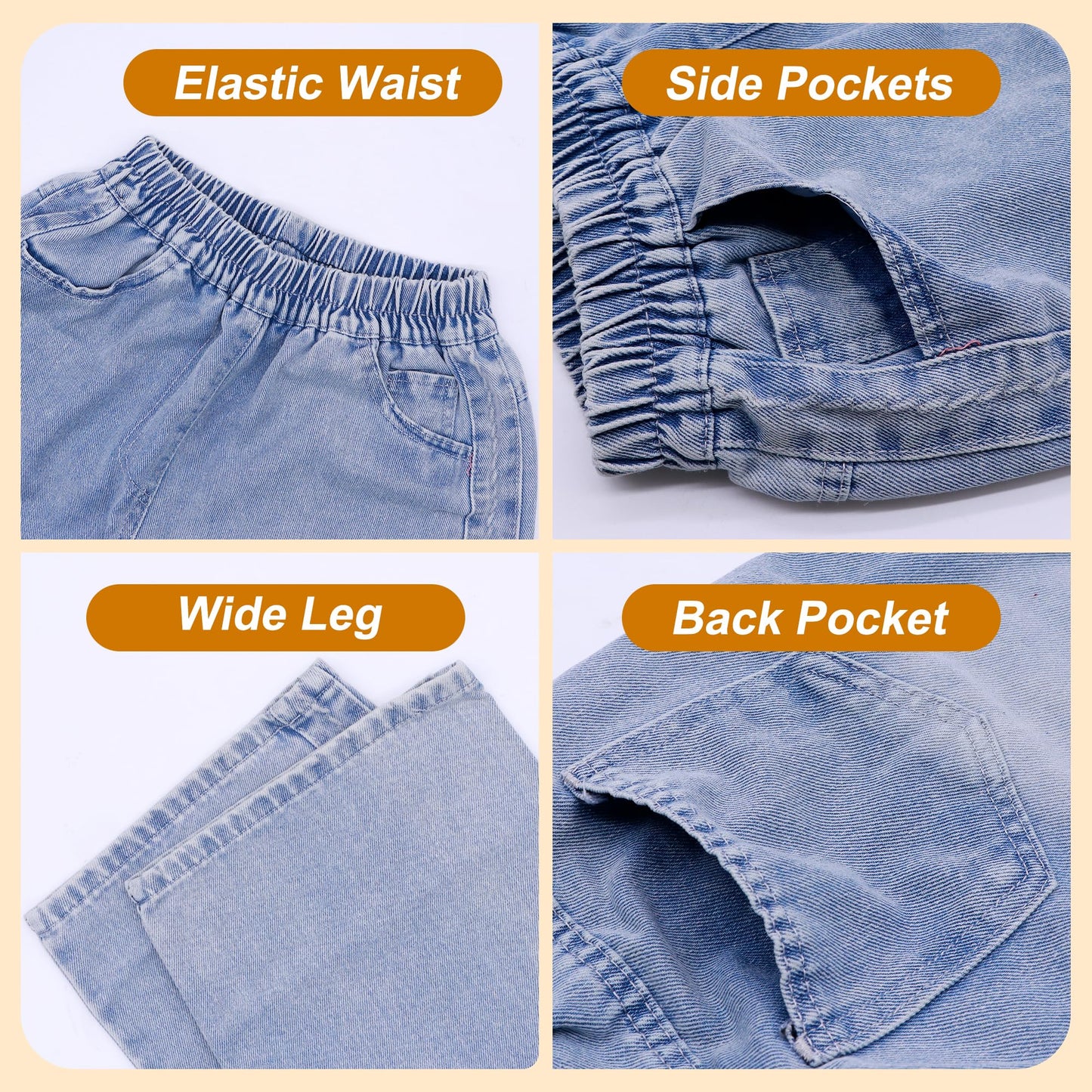 Baogaier Mädchen Jeans Wide Leg Denim Hosen Kinder Baggy Jeanshosen Lässige Weich Elastischer Bund Weites Bein Streetwear mit Taschen Teenager Loose Fit Jean Hose für 6-14 Jahre, Gr.122-164