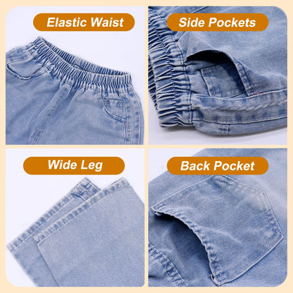 Baogaier Mädchen Jeans Wide Leg Denim Hosen Kinder Baggy Jeanshosen Lässige Weich Elastischer Bund Weites Bein Streetwear mit Taschen Teenager Loose Fit Jean Hose für 6-14 Jahre, Gr.122-164