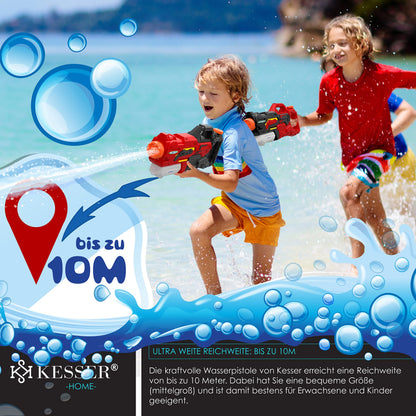 KESSER® Wasserpistole 2er Set Wasserpistolen Spritzpistolen Reichweite 10-11 Meter, Fassungsvermögen 1500ml Wasserspaß Strand Spielzeug im Freien für Kinder und Erwachsene Strandpool, Blau/Weiß