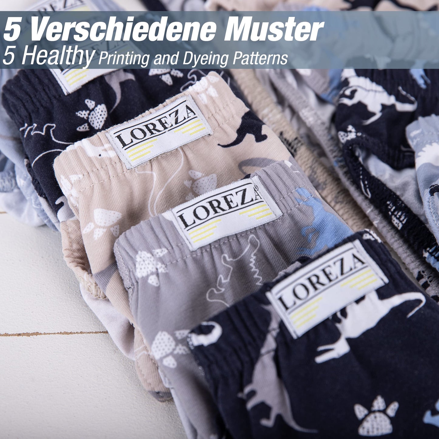 LOREZA ® 10er Pack Jungen Boxershorts Slips Dinosaurier Motiv Unterhosen Baumwolle