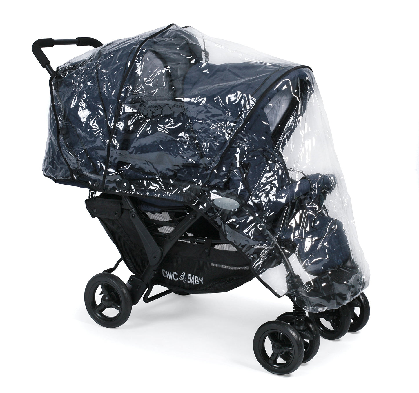 CHIC 4 BABY - Geschwisterwagen DUO mit Tragetasche und Regenschutz, Geschwisterkinderwagen für zwei Kinder, Zwillingswagen, Zwillingsbuggy, Tandemkinderwagen, Tandembuggy, Kinderwagen, Jeans grau