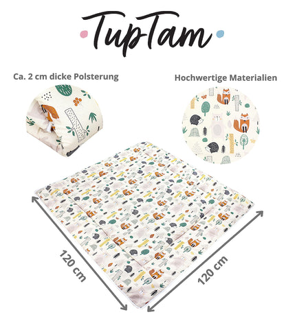 TupTam Krabbeldecke für Baby 120x120 cm - Gepolsterte Spieldecke Baby Baumwolle, XXL, OEKO-TEX, Weich & Hautfreundlich, Farbe: Wald/Beige - Meloni2