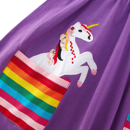 SFreeBo Girls Dresses Unicorn Rainbow Dress Kids Girls Gift Cotton Colourful Dresses for Girls 104 110 116 122 128