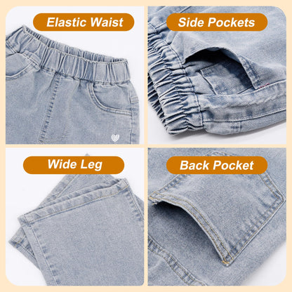 Baogaier Mädchen Jeans Wide Leg Denim Hosen Kinder Baggy Jeanshosen Lässige Weich Elastischer Bund Weites Bein Streetwear mit Taschen Teenager Loose Fit Jean Hose für 6-14 Jahre, Gr.122-164