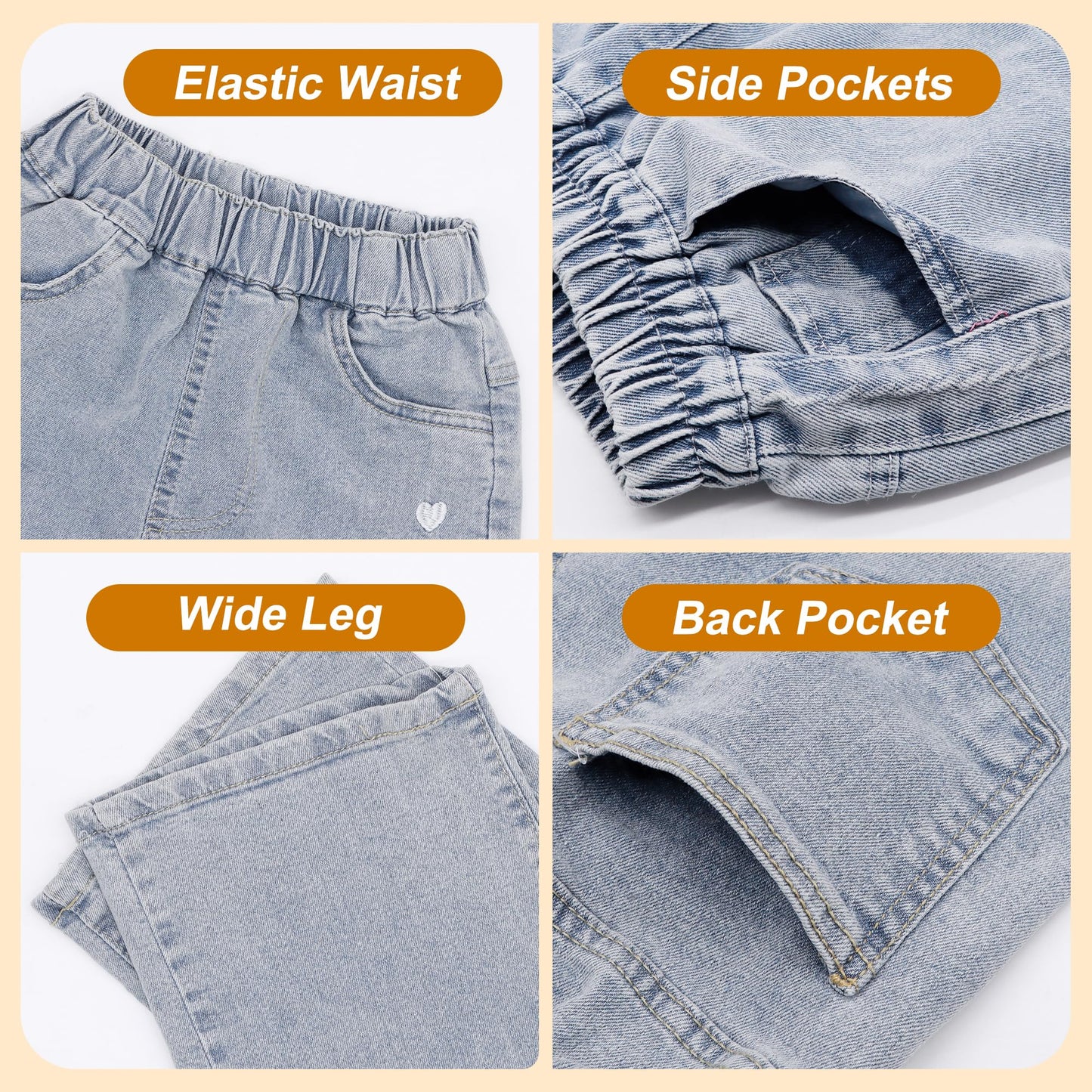 Baogaier Mädchen Jeans Wide Leg Denim Hosen Kinder Baggy Jeanshosen Lässige Weich Elastischer Bund Weites Bein Streetwear mit Taschen Teenager Loose Fit Jean Hose für 6-14 Jahre, Gr.122-164