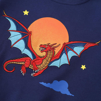 Dinopjs Boys' Jumper, Boys' Warm Sweatshirts, Classic Cartoon Animals, Tractor, Dino, Flying Dragon Knight, Rainbow, Polar Bear Christmas Tree, Cotton Sports Shirts for Children 2-9 Years