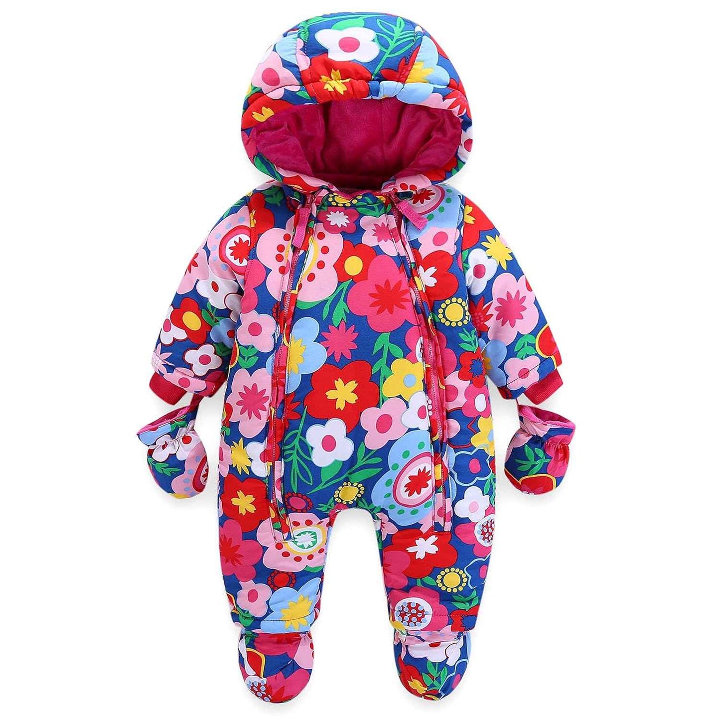 Baby Romper with Hood, Snowsuits with Gloves and Booties, for Toddlers, Fleece Cotton Romper for Toddlers, Boys and Girls, Warm Jumpsuit, Winter Jacket, 6-9 Months