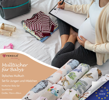 FENSILO - Mulltücher - Mullwindeln - 10er Pack 70x80 cm - Stoffwindeln, Made IN EU, schadstoffgeprüft - Spucktücher Set für Mädchen – Baby Mullwindeln- Rosa - Oeko-TEX Zertifiziert
