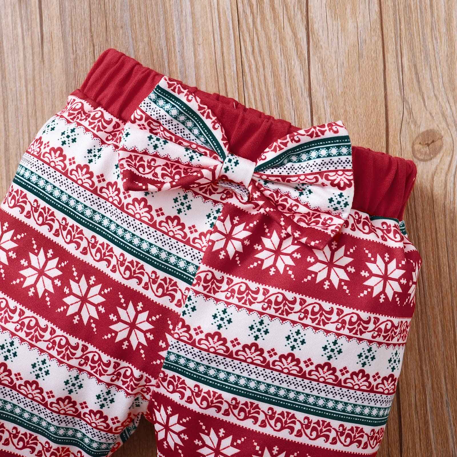 Verve Jelly Toddler Baby Girl My 1st Christmas Outfits Xmas Romper Long Sleeve Letter Print Bodysuit Snowflake Trousers with Hat Headband Set of 4