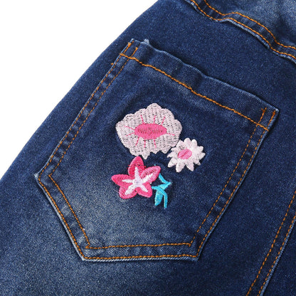 KIDSCOOL SPACE Girls Jeans Split Hem with RAL Edges Elastic Waist in High Elastic Wide Leg Denim Pants