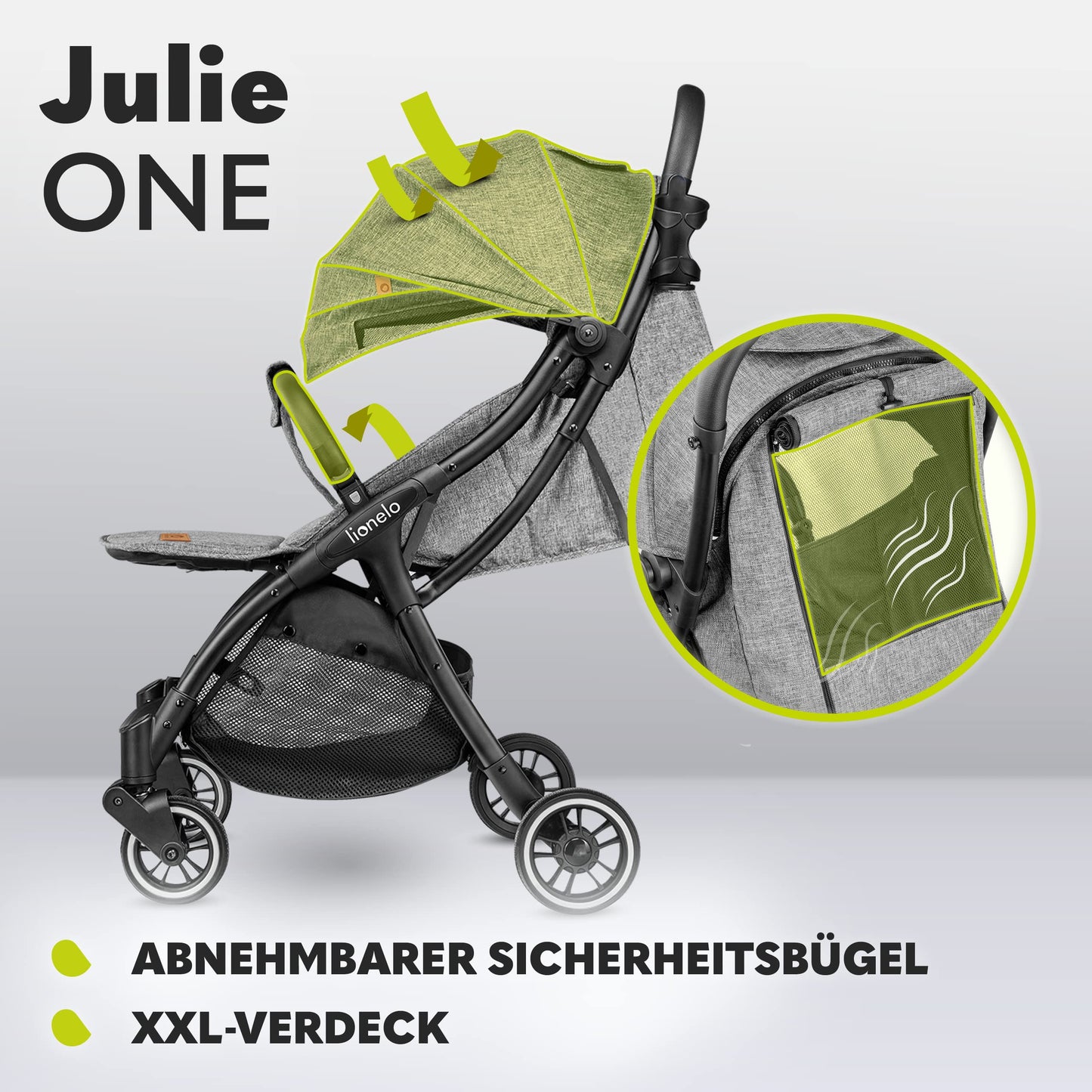 LIONELO Julie One Buggy Pushchair up to 22 kg, Adjustable Backrest and Footrest, Mosquito Net, Leg Warmer, Drink Holder and Transport Bag, Foldable
