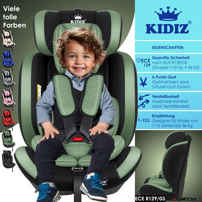KIDIZ® Autokindersitz Triangle Premium Kindersitz Kinderautositz | Autositz Sitzschale | 9 kg - 36 kg 1-12 Jahre | Gruppe 1/2/3 | universal | zugelassen nach ECE R129/03 | mit Isofix - Meloni2