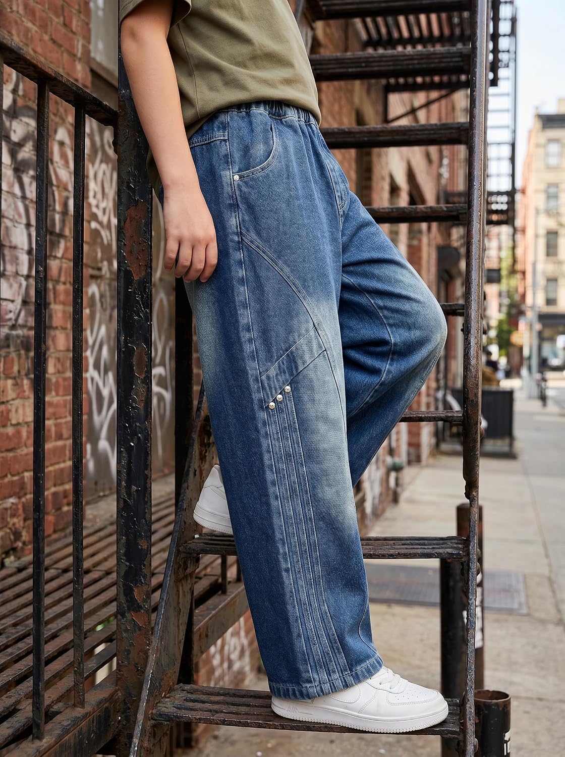 Baggy Jeans Jungen Weites Bein Gummibund Denim Jeanshosen Gr.120-170 | Baumwolle Lässige kinder Jeans Jungen Elastischer Freizeithose für 5-14 Jahren