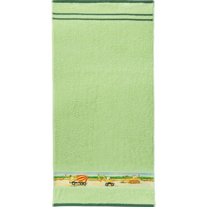 Erwin Müller Kinder-Waschhandschuh, Waschlappen 4er-Pack Traktor, Bagger grün Größe 15x21 cm - 100% Baumwolle, mit hochwertigem Stickmotiv