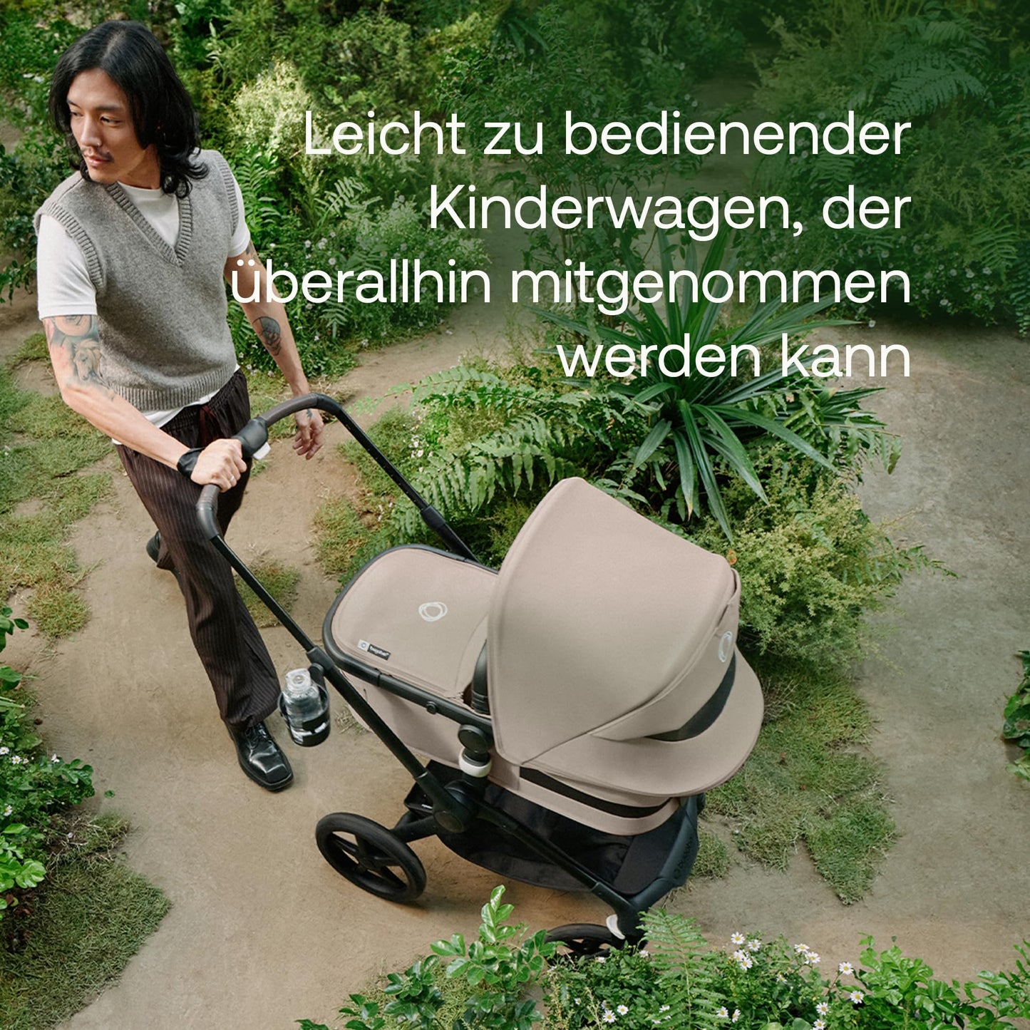 Bugaboo Fox 5, 2-in-1 Kinderwagen für jedes Gelände, mit Liegewanne und ausziehbarem Kleinkindsitz, einfach zu manövrieren und Ein-Hand Faltung, Fahrgestell in Schwarz und Sonnendach in Forest Green