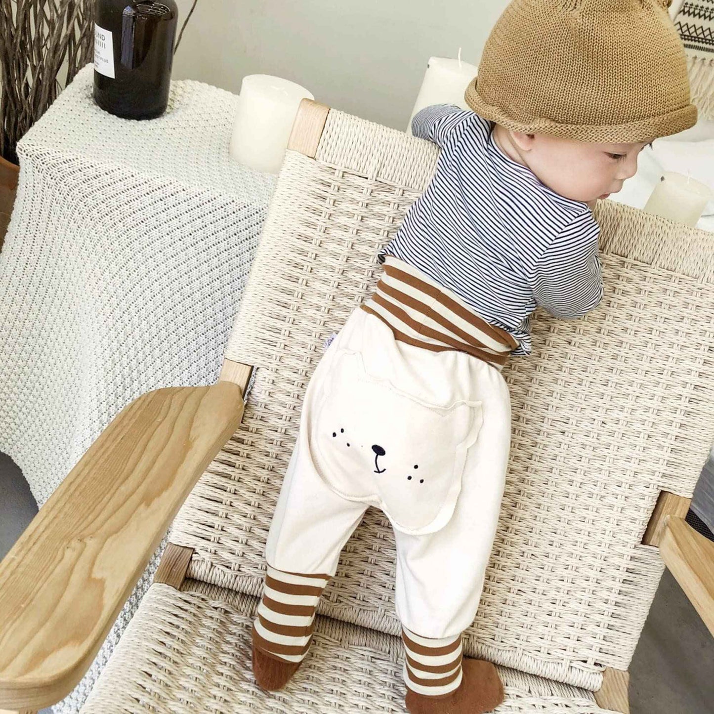 Baby Boys Girls Cotton Grow Trousers Pump Trousers Elastic High Waistband Baby Trousers Casual Jogging Bottoms Soft Comfort Baby Trousers - Bear Pattern Plain Manufacturing Size 73/80/90/100