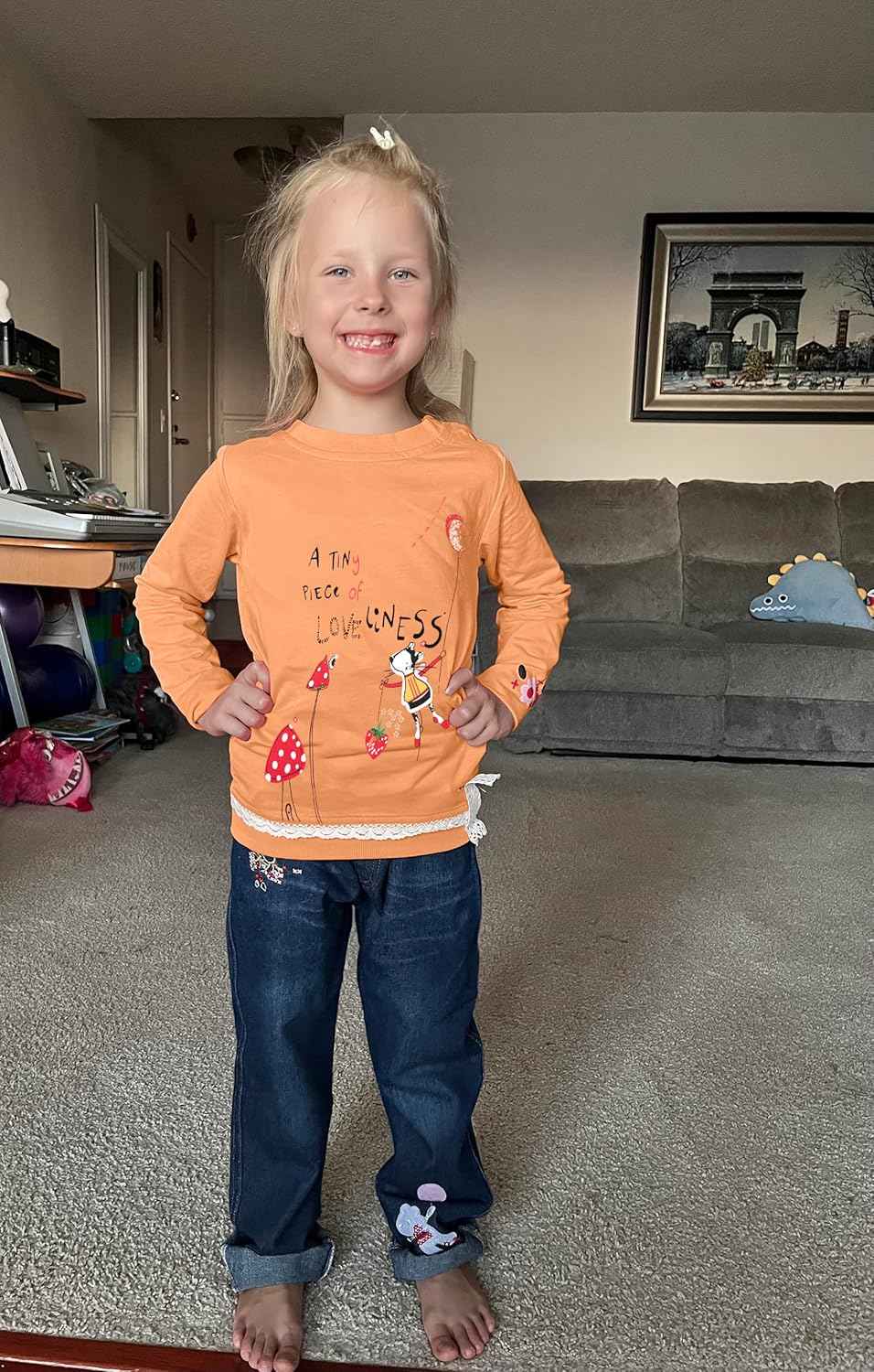 MAXIMGR Baby-Kleidung für Mädchen, Kleinkind, Mädchen, Herbst-Outfit, niedlich, langärmelig, Cartoon-Pullover, Denim-Hose, Sets für Herbst und Winter