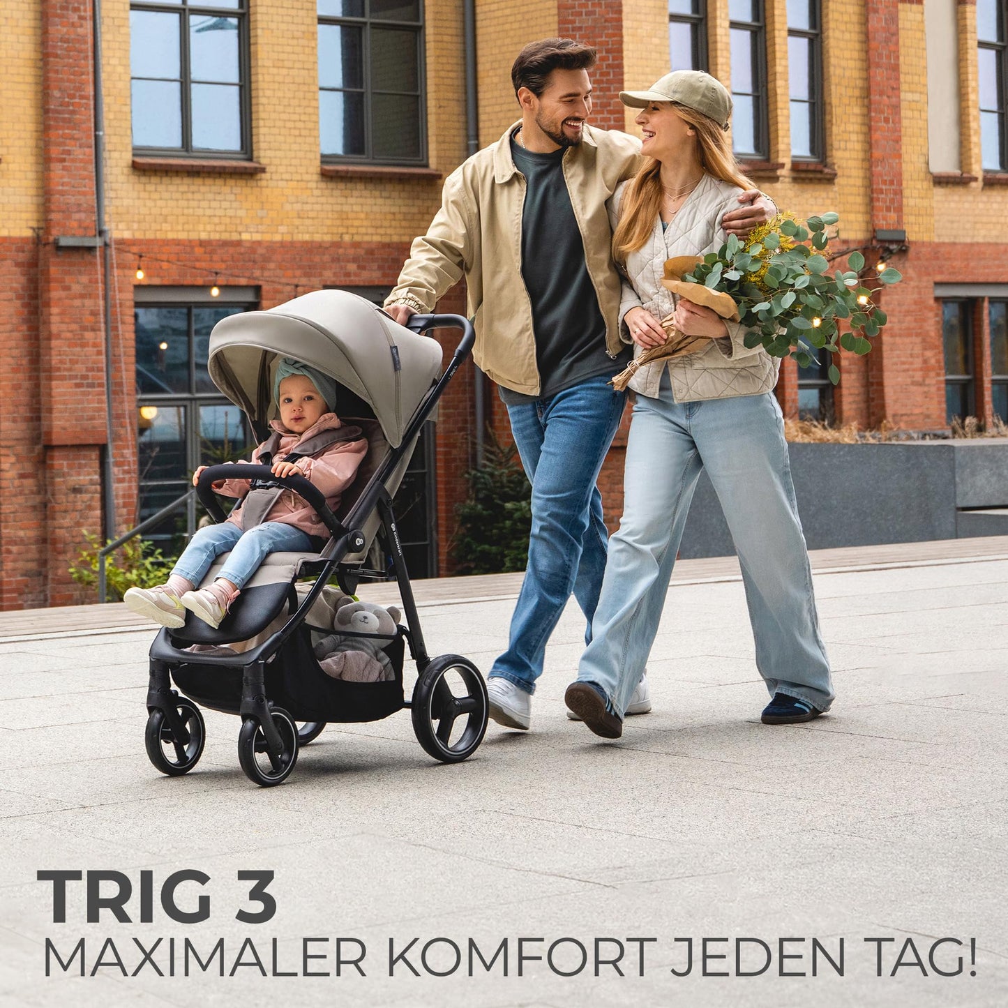 Kinderkraft TRIG 3 Kinderwagen, Kinderbuggy, Liegewagen, Sportwagen, Buggy, Zusammenklappen, Breite und tiefe Sitz, mit Liegeposition, 4 Rad Dämpfung, Große Dach, 5-Punkt-Gurt, bis zu 25 kg, Beige - Meloni2