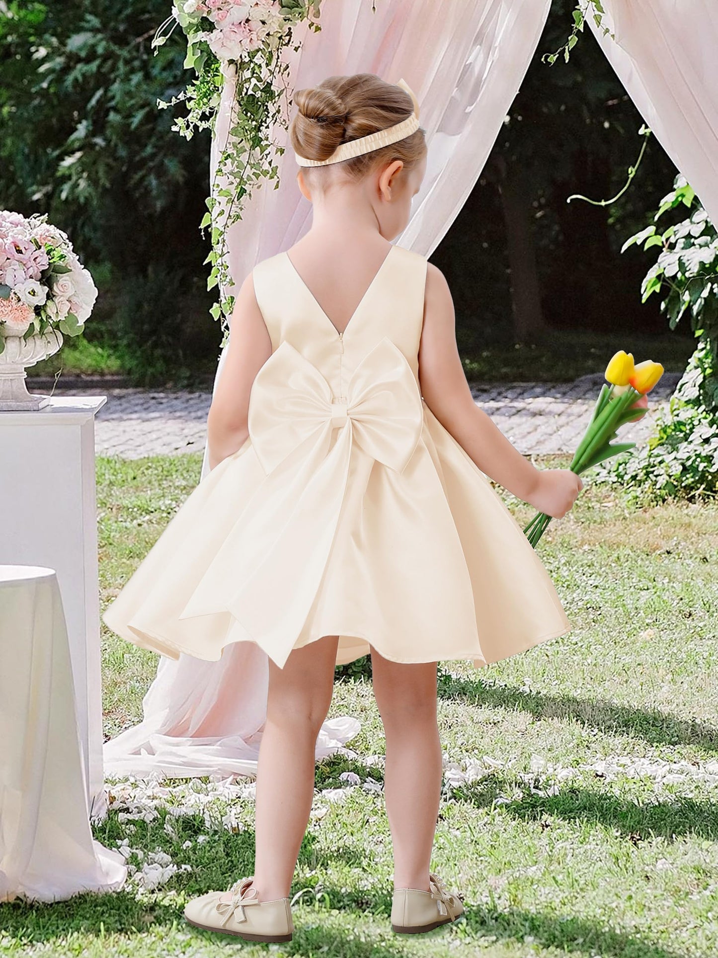 Baby Mädchen Kleid Satin Bowknot A-Linie Taufe Kleid Ärmellos Kleinkind Prinzessin Geburtstag Kleider Kinder Hochzeit Blumenmädchen Kleid Festliche Party Kleid
