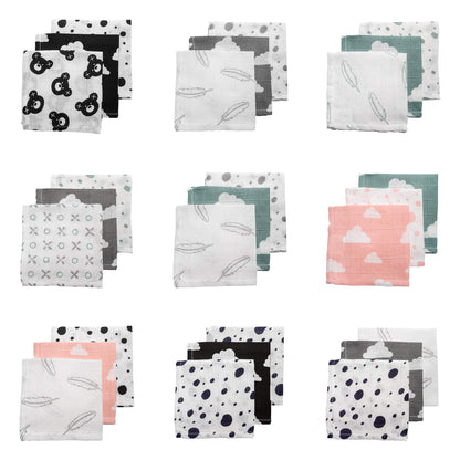 Meyco 457019 Mull/Musselin Spucktücher 3er Set, 30x30cm ANIMAL-UNI Stone Green-Weiss