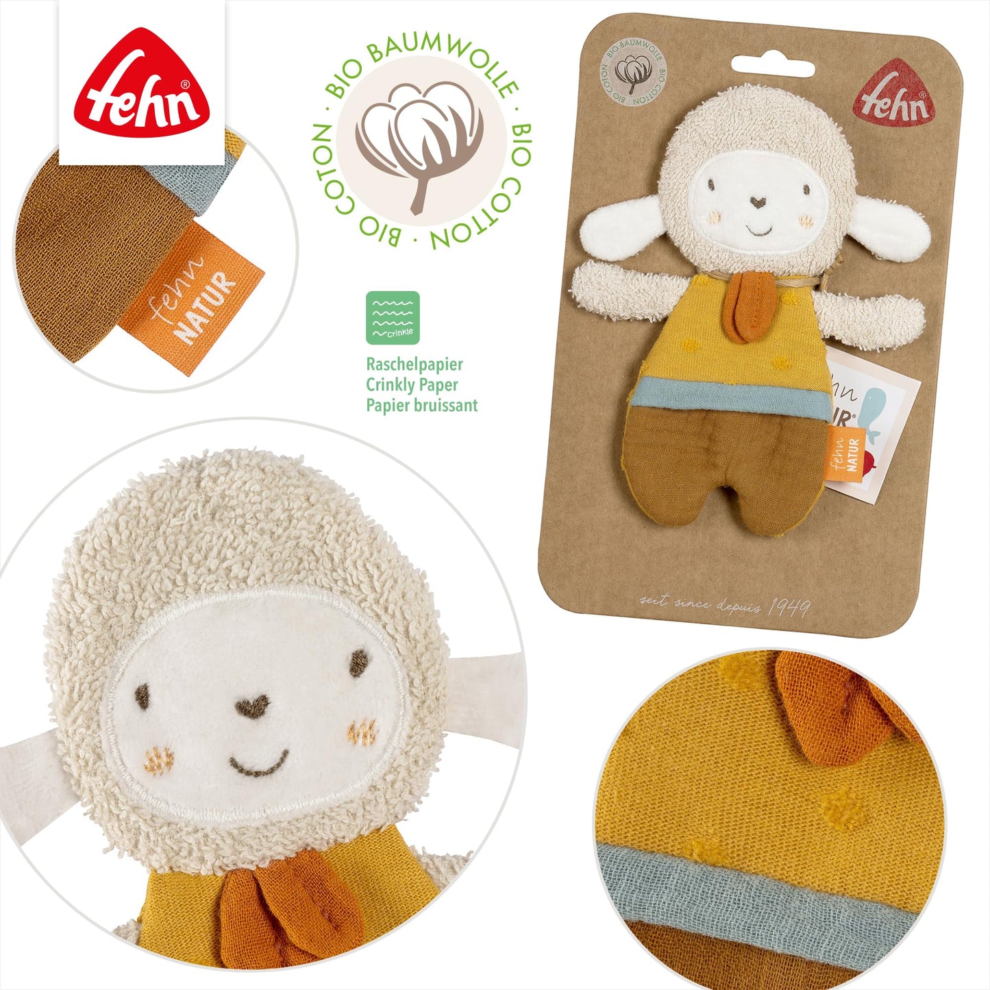Fehn Knister Seestern – Activity Baby Raschel Spielzeug zum Greifen und Spielen - Activity-Rascheltier Babyspielzeug - Motorikspielzeug & Knisterspielzeug für Babys und Kleinkinder ab 0+ Monaten