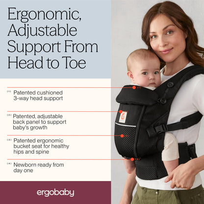 Ergobaby Adapt Babytrage für Neugeborene ab Geburt, 3-Positionen SoftFlex Mesh Ergonomische Babybauchtrage Rückentrage Baby-Tragetasche, Natural Beige, 1 Einheit