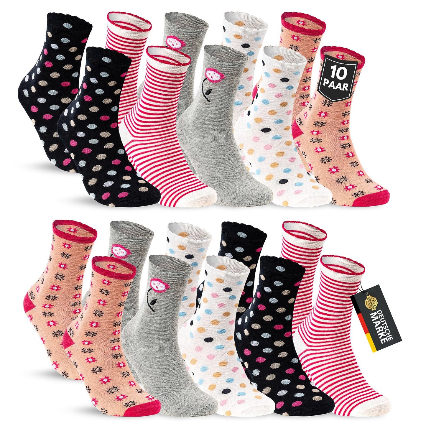 10 Paar Kinder Socken Jungen & Mädchen Baumwolle Kindersocken