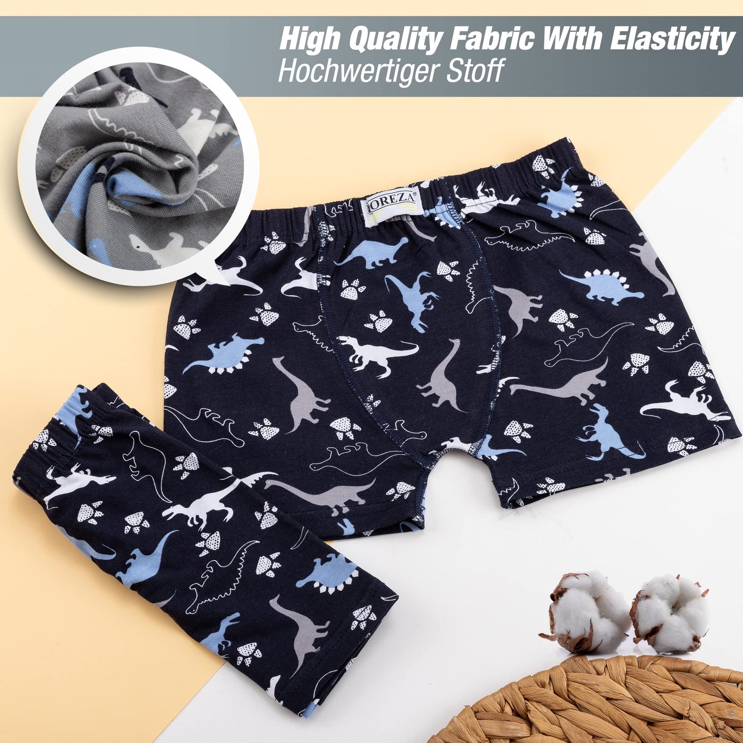 LOREZA ® 10er Pack Jungen Boxershorts Slips Dinosaurier Motiv Unterhosen Baumwolle