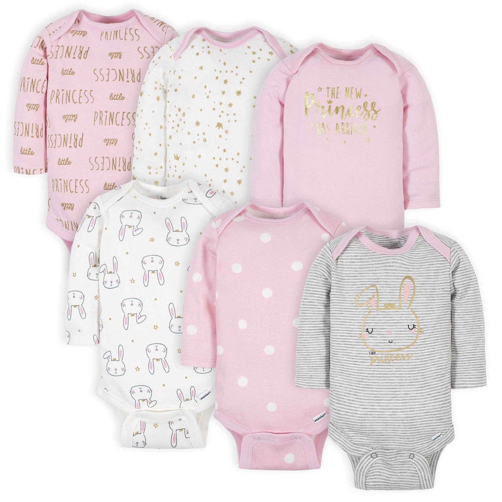 Gerber Baby - Mädchen 6er-Pack Langarm-Strampler Bodys Baby und Kleinkind T-Shirt Set (6er Pack)