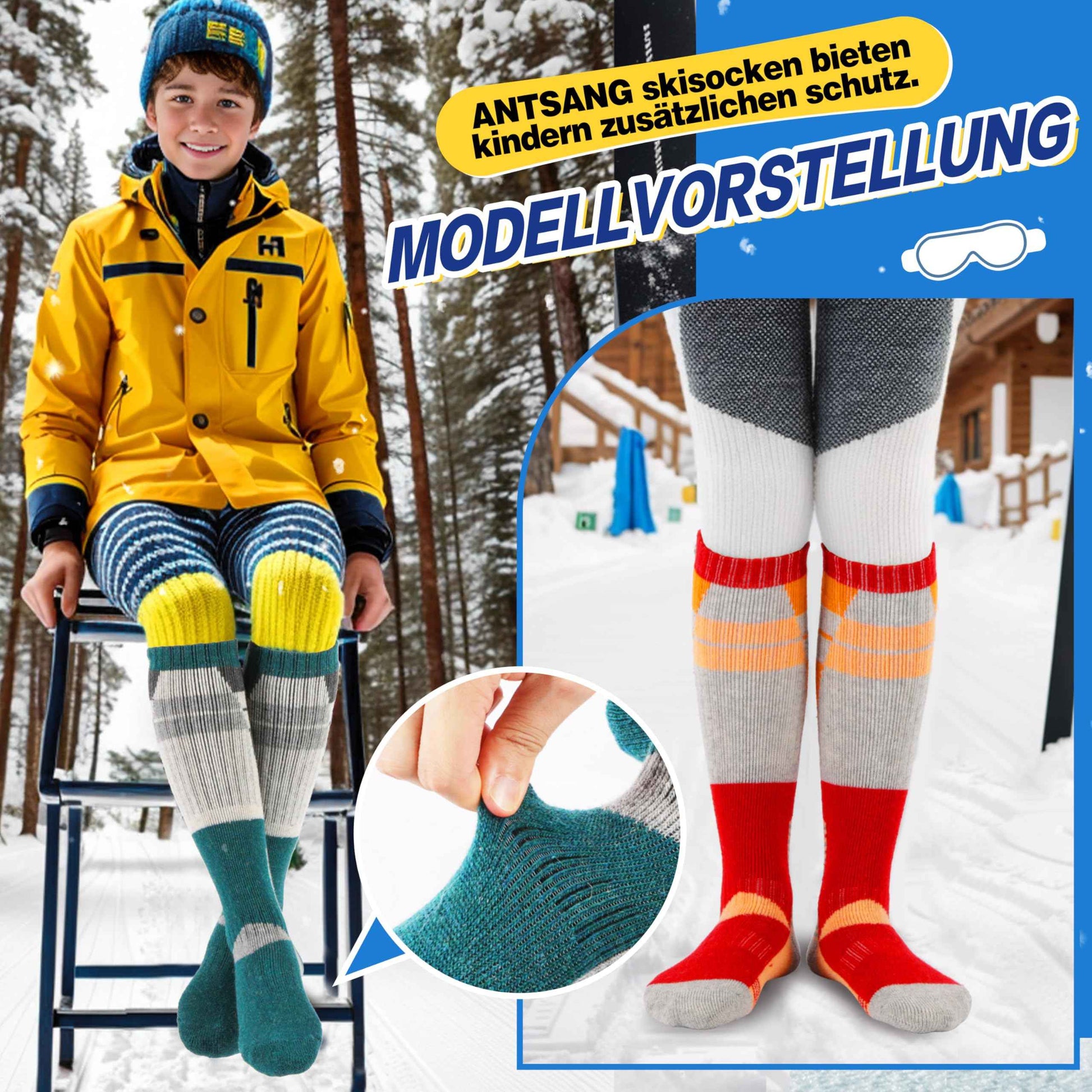 ANTSANG Kinder Merino Woll Skisocken Jungen Mädchen Thermisch Dick Warm Winter Gemütlich Kniehohe Socken zum Skifahren Snowboarden 3 Paar