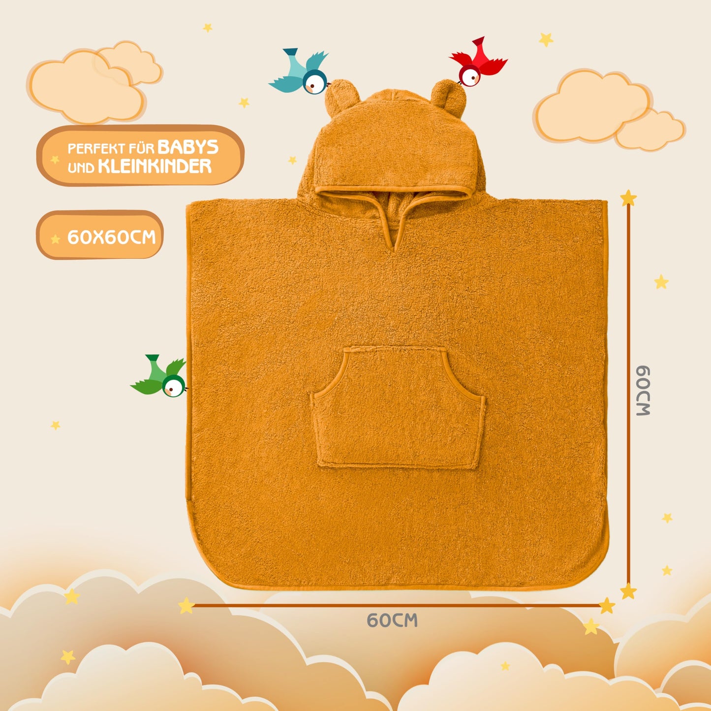 Fuchs&Panda® Badeponcho Kinder EXTRA warm, weich & kuschelig (100% Bambus) | Badeponcho Baby | Handtuch Poncho Kinder mit toller Geschenkverpackung (Kupfer-grün)
