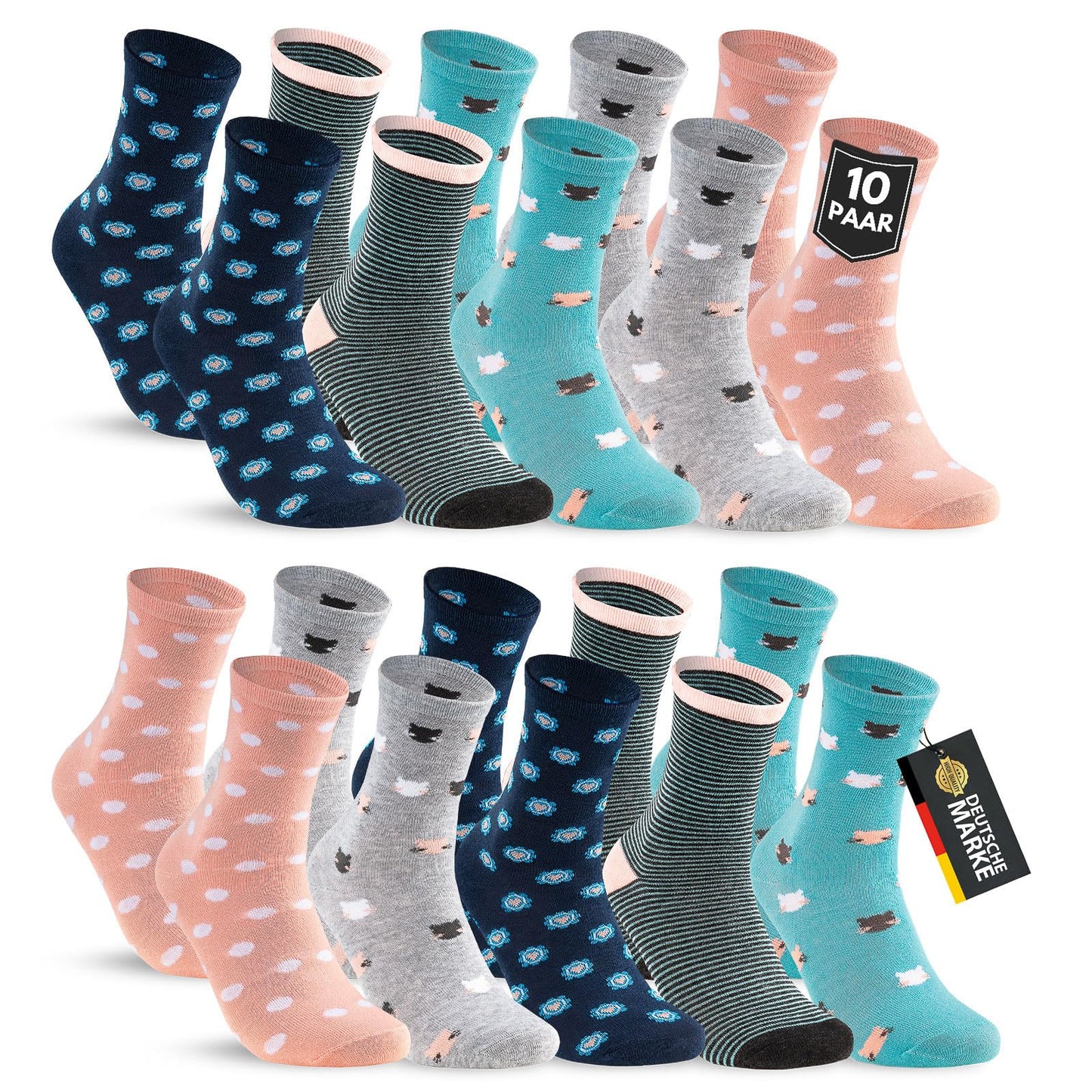 10 Paar Kinder Socken Jungen & Mädchen Baumwolle Kindersocken
