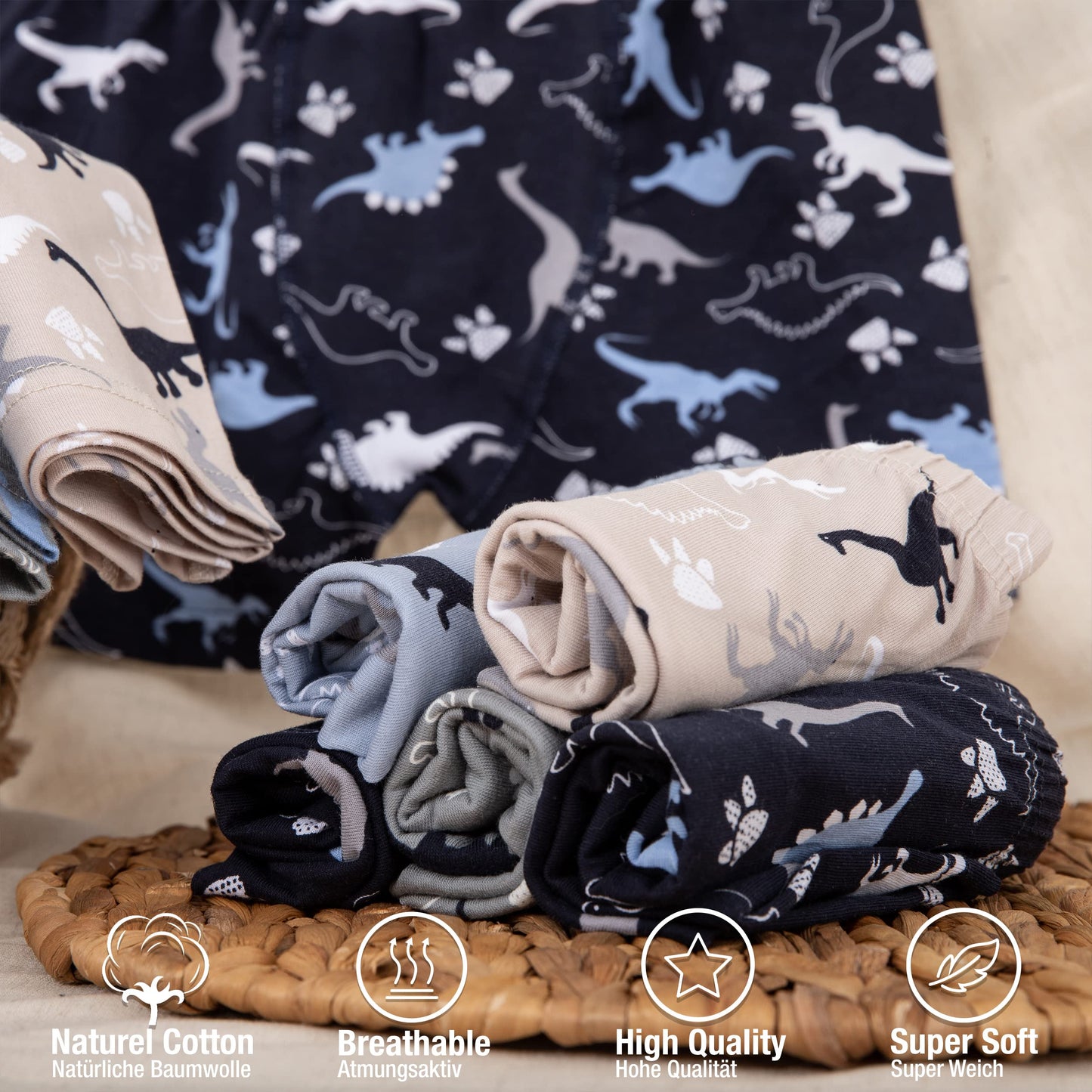LOREZA ® 10er Pack Jungen Boxershorts Slips Dinosaurier Motiv Unterhosen Baumwolle