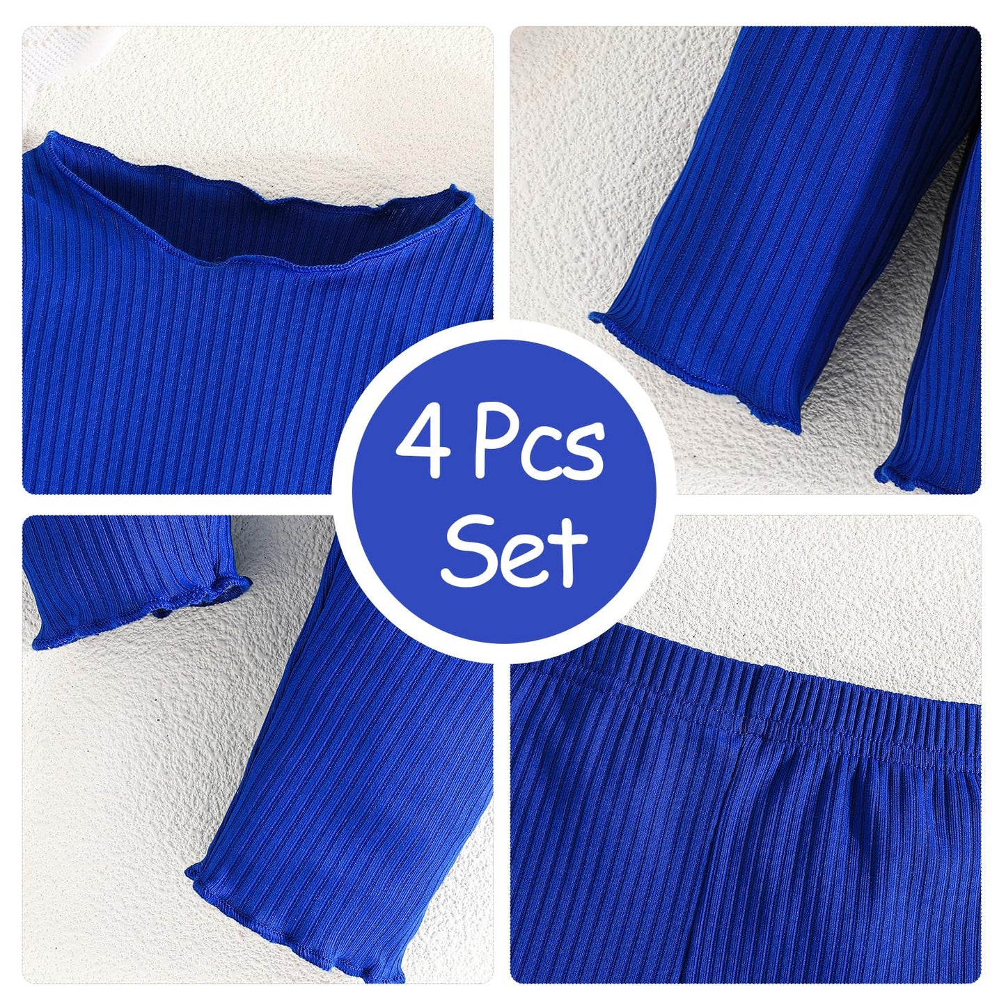 Kleinkind Baby Mädchen Kleidung Set Rüschen gerippt Kurzarm / Langarm T-Shirt Tops + Shorts Hosen 4 Stück Sommer Herbst Süße Outfits Set